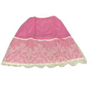 Bright Pink Slip With White Floral Lace - Medium